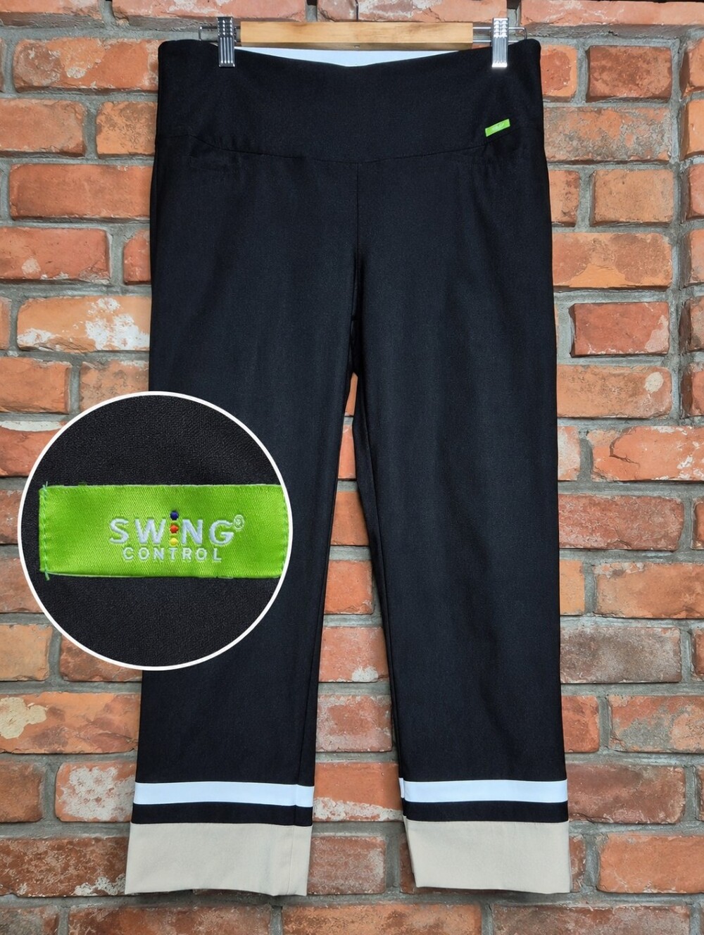 Swing Control Size 10 Black Cropped Golf Pants Colorblock Pull On Stretch Womens